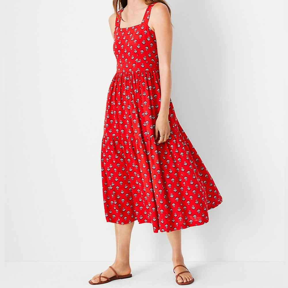 NWT ANN TAYLOR Women's Red Floral Midi Dress Size 0